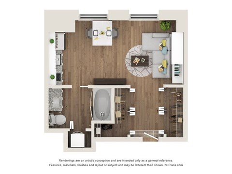 Floor plan for studio, 1 bath, 500 sqft